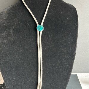 Silver Braided Cord Bolo with Abalone  Tie  Necklace